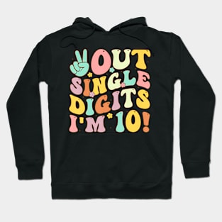 Peace Out Single Digits Retro Groovy 10th Birthday Girl Hoodie